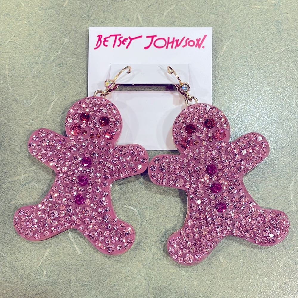 ⚜️Betsey Johnson Pink Rhinestone Encrusted Ginger Bread Earrings! NWT!